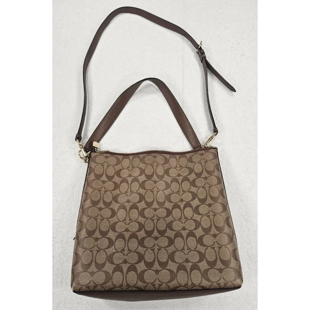 Coach Marlon Hobo Brown Signature Canvas Pebbled Leather Bag